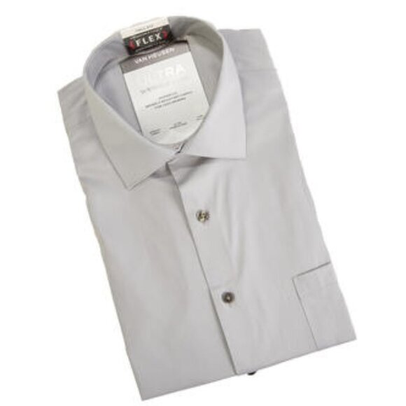 NWT Van Heusen pale Grey Button Up Fitted Dress Shirt size 15.5 32/33 - Picture 1 of 9